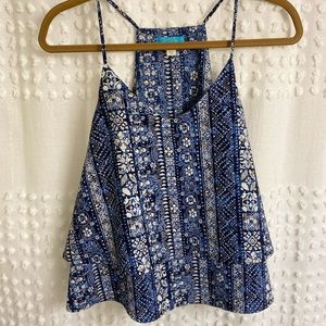 Francesca’s Blue Bohemian Patterned Tank Top